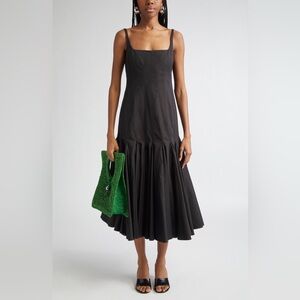 Jacquemus La Robe Agave Drop Waist Cotton Poplin Midi Dress Black Sz EU 38